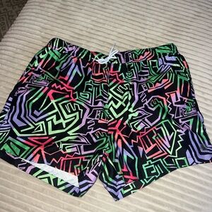 Empyre Black Multicolor Geometric Swim Trunks